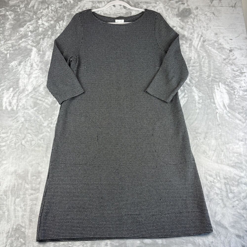J. Jill Ponte Knit Dress Women's Medium Black‎ White Print Pockets (0991)